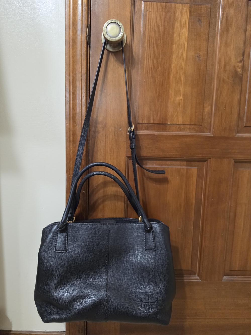 Tory Burch Black Pebbled Leather Shoulder Tote
